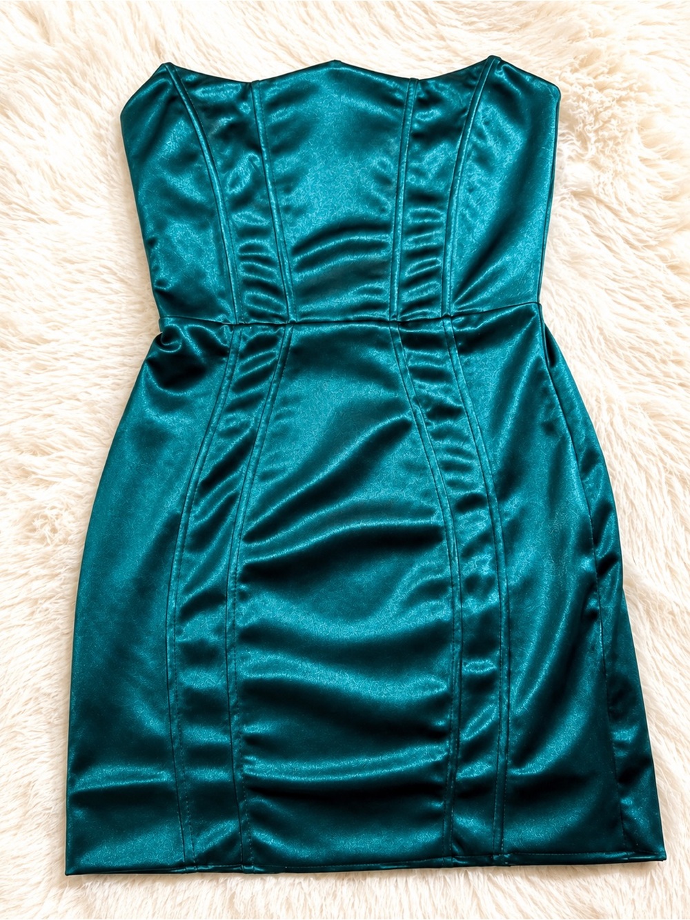 Superdown Revolve Zoe Teal Satin Strapless Corset Bodycon Mini Dress Size S